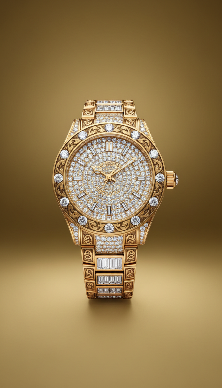Diamond-Set Watch with 18k Gold Bezel