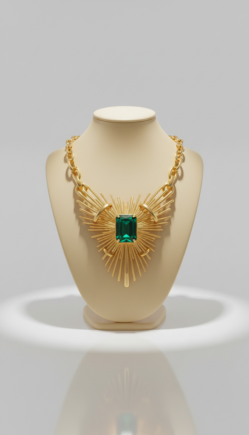 Statement Gold Necklace with Emerald