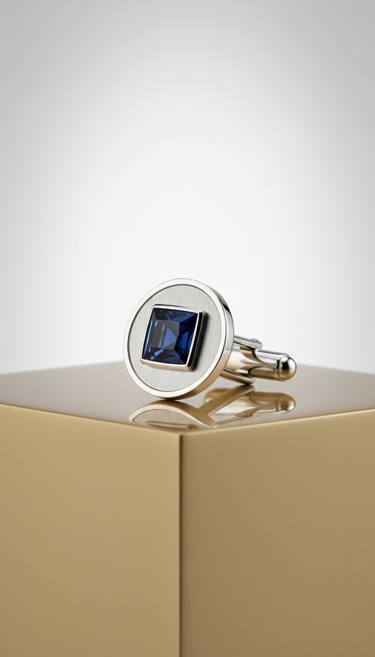 Custom Platinum Cufflinks with Sapphire Inlay