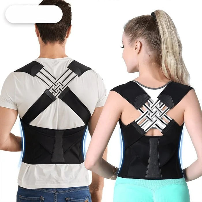 A black, lightweight belt for everyday posture awareness at a desk or while studying
