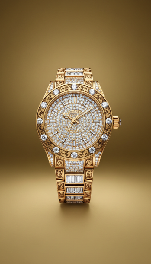 Diamond-Set Watch with 18k Gold Bezel